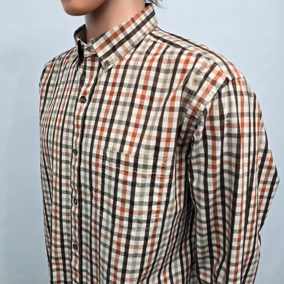 Johnston & Murphy Shirt Men XXL 2XL Brown Multicolor Checked Button down L/S - Picture 5 of 12
